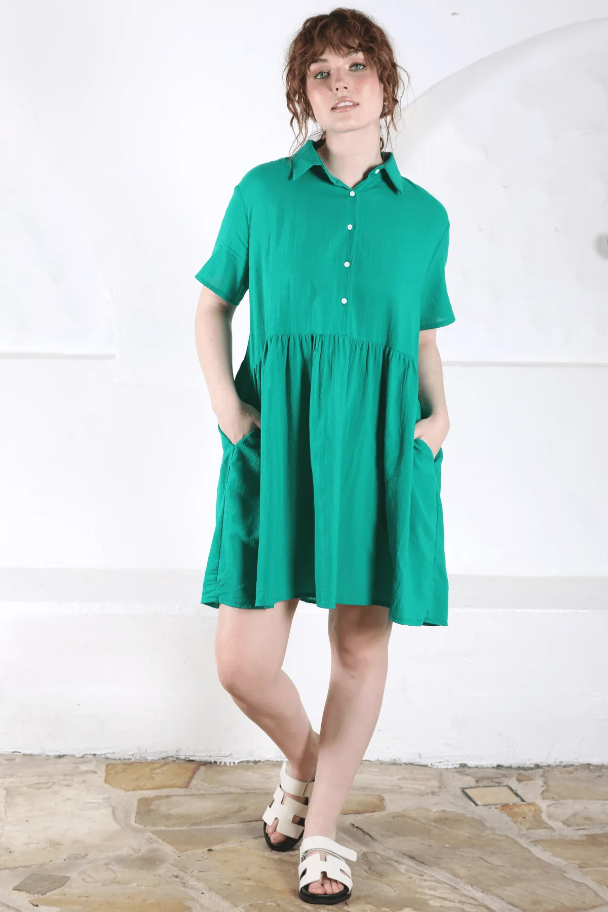 Pacific Villa Dress Parakeet Green in Seersucker