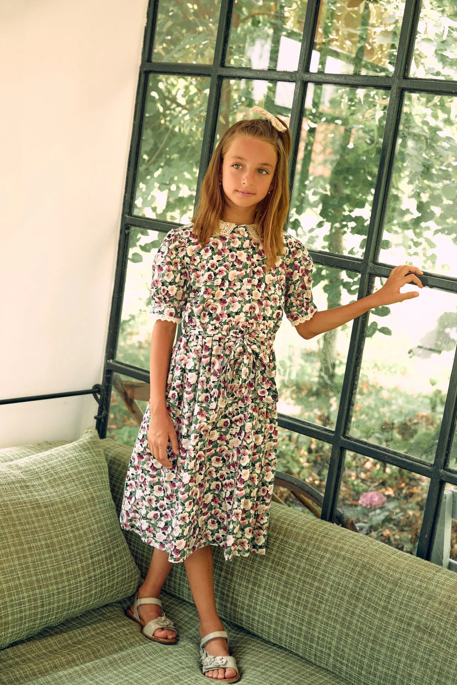 PERNILLE KNITTED COLLAR BELTED FLORAL DRESS