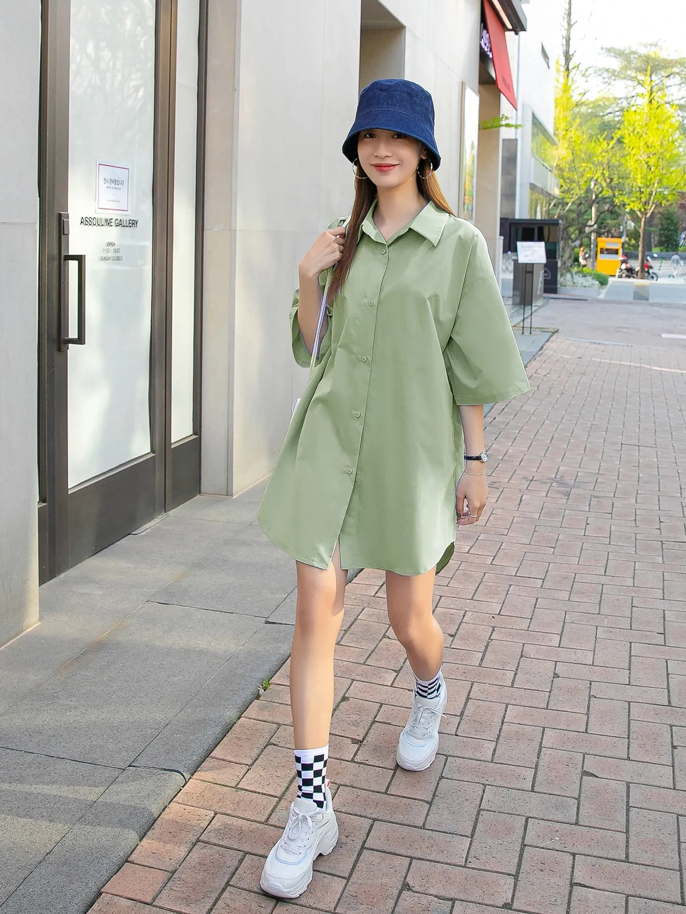Plain High Low Short Sleeve Collar Asymmetrical Short Dress