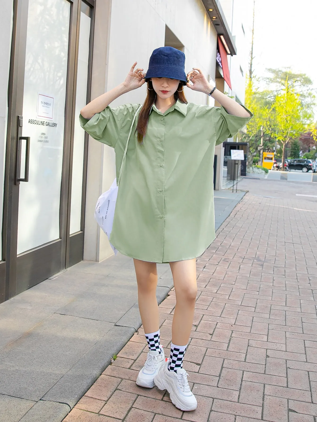 Plain High Low Short Sleeve Collar Asymmetrical Short Dress
