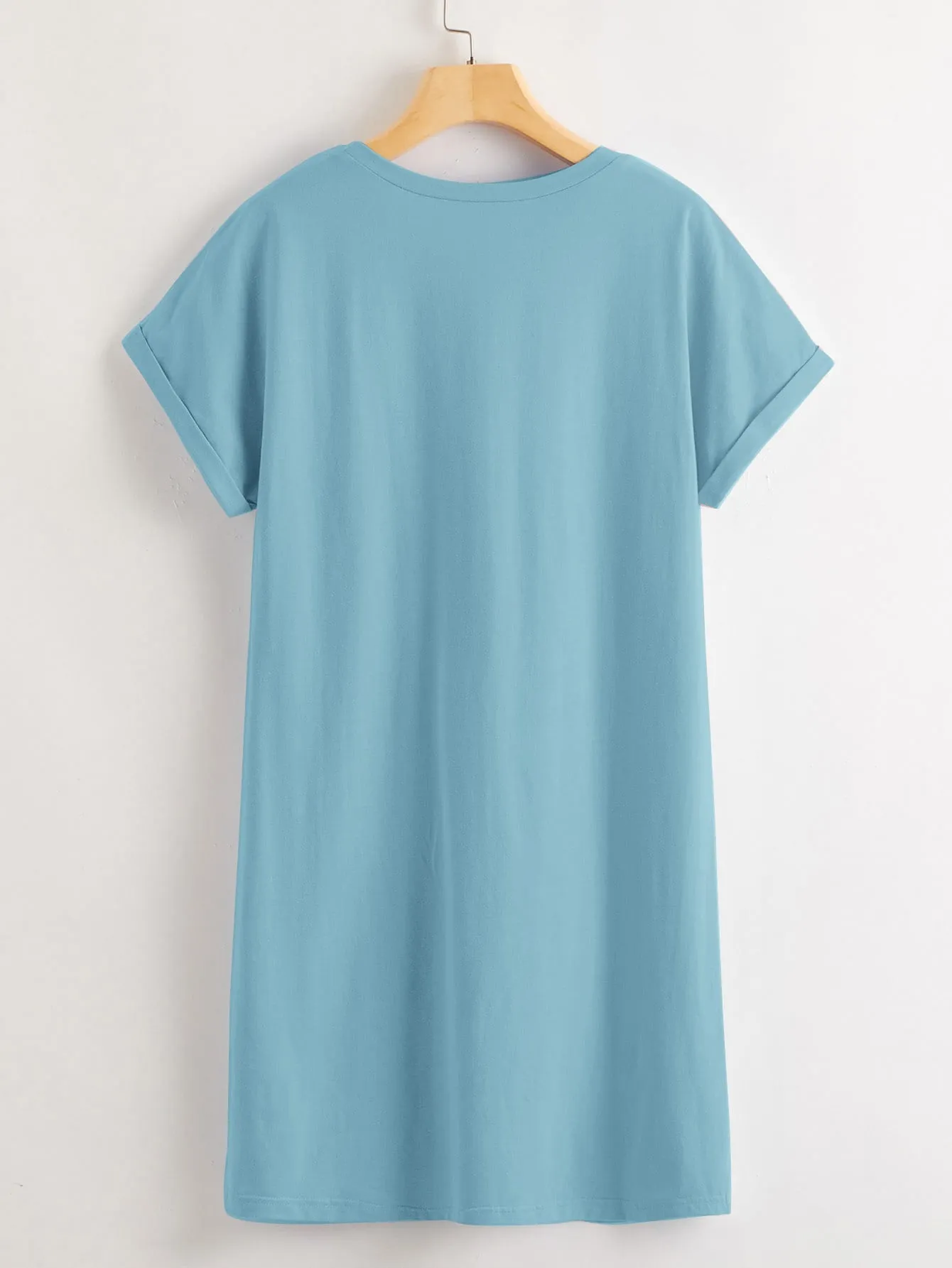 Plain Short Sleeve Round Neck Straight Natural Women Short Dress