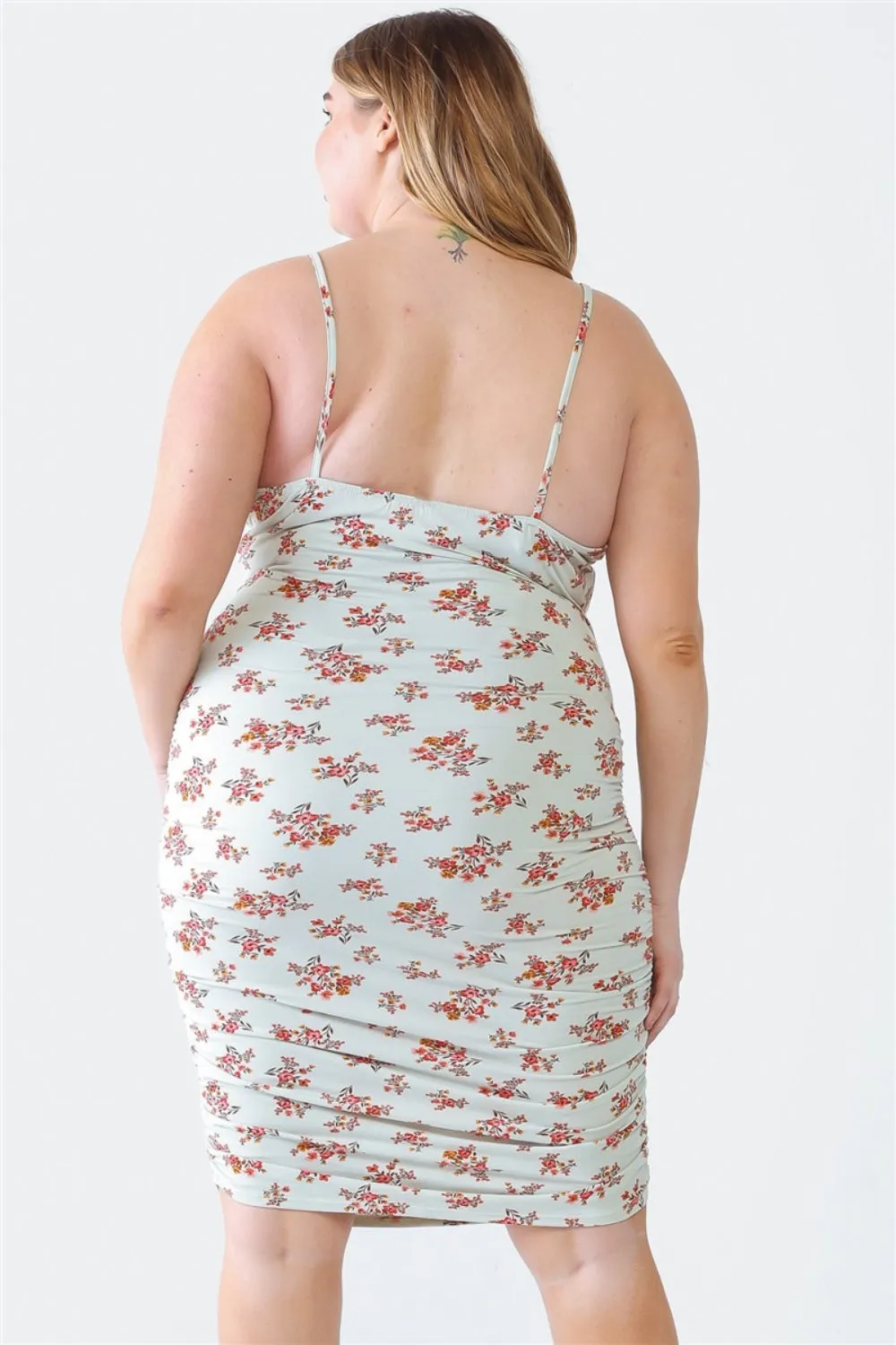 Plus Ruched Floral Square Neck Cami Dress