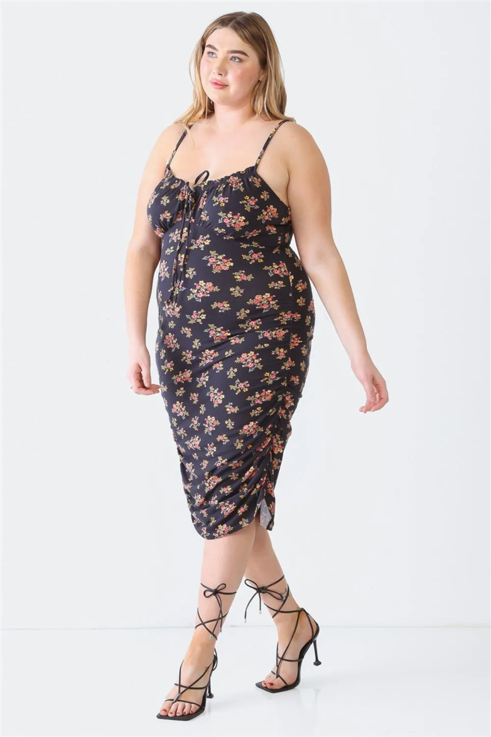 Plus Ruched Floral Square Neck Cami Dress