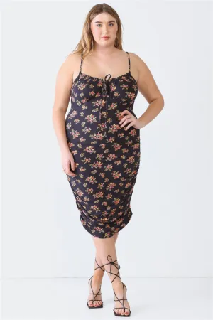 Plus Ruched Floral Square Neck Cami Dress