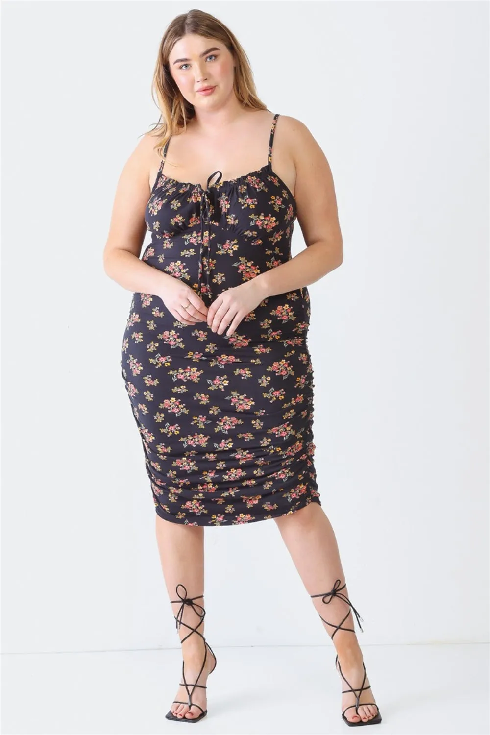 Plus Ruched Floral Square Neck Cami Dress
