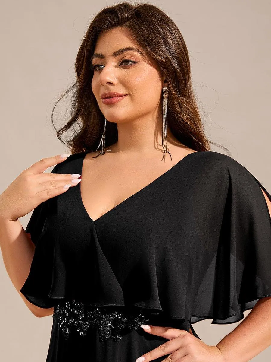 Plus Size Chiffon Formal Maxi Dress with Batwing Sleeves