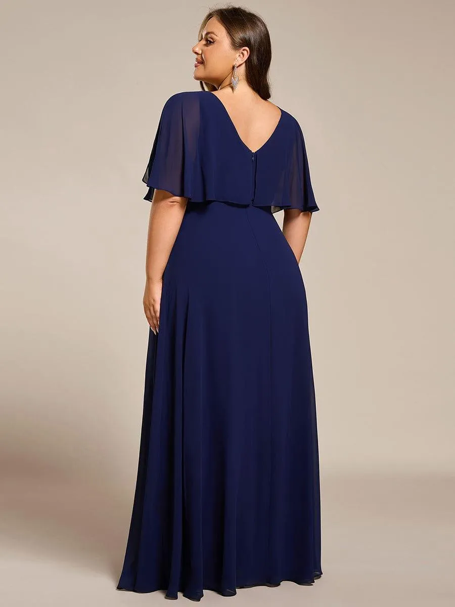 Plus Size Chiffon Formal Maxi Dress with Batwing Sleeves