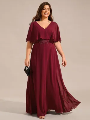 Plus Size Chiffon Formal Maxi Dress with Batwing Sleeves