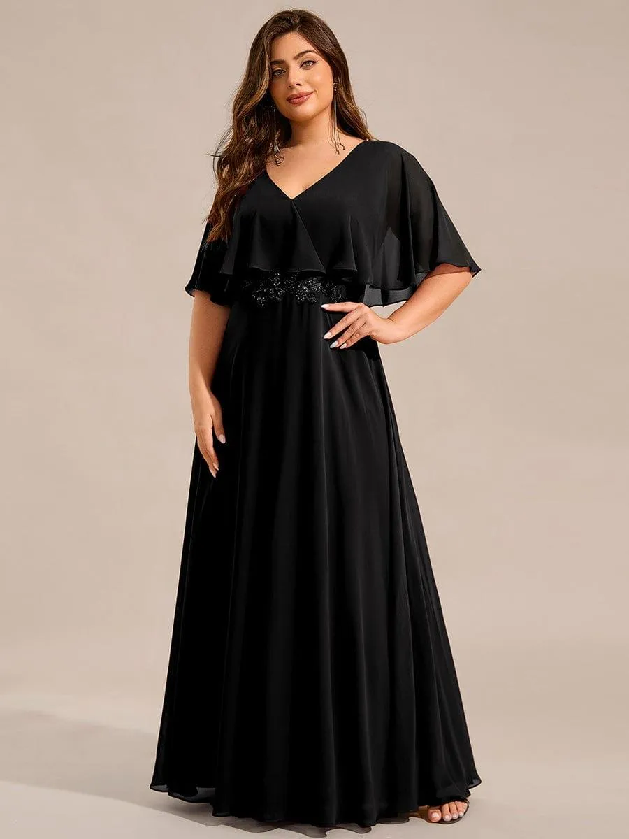 Plus Size Chiffon Formal Maxi Dress with Batwing Sleeves