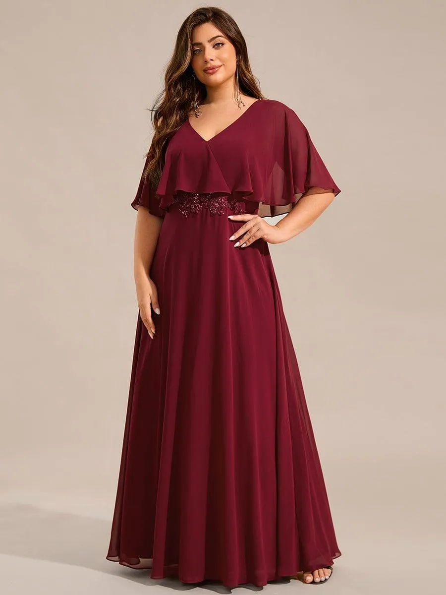 Plus Size Chiffon Formal Maxi Dress with Batwing Sleeves