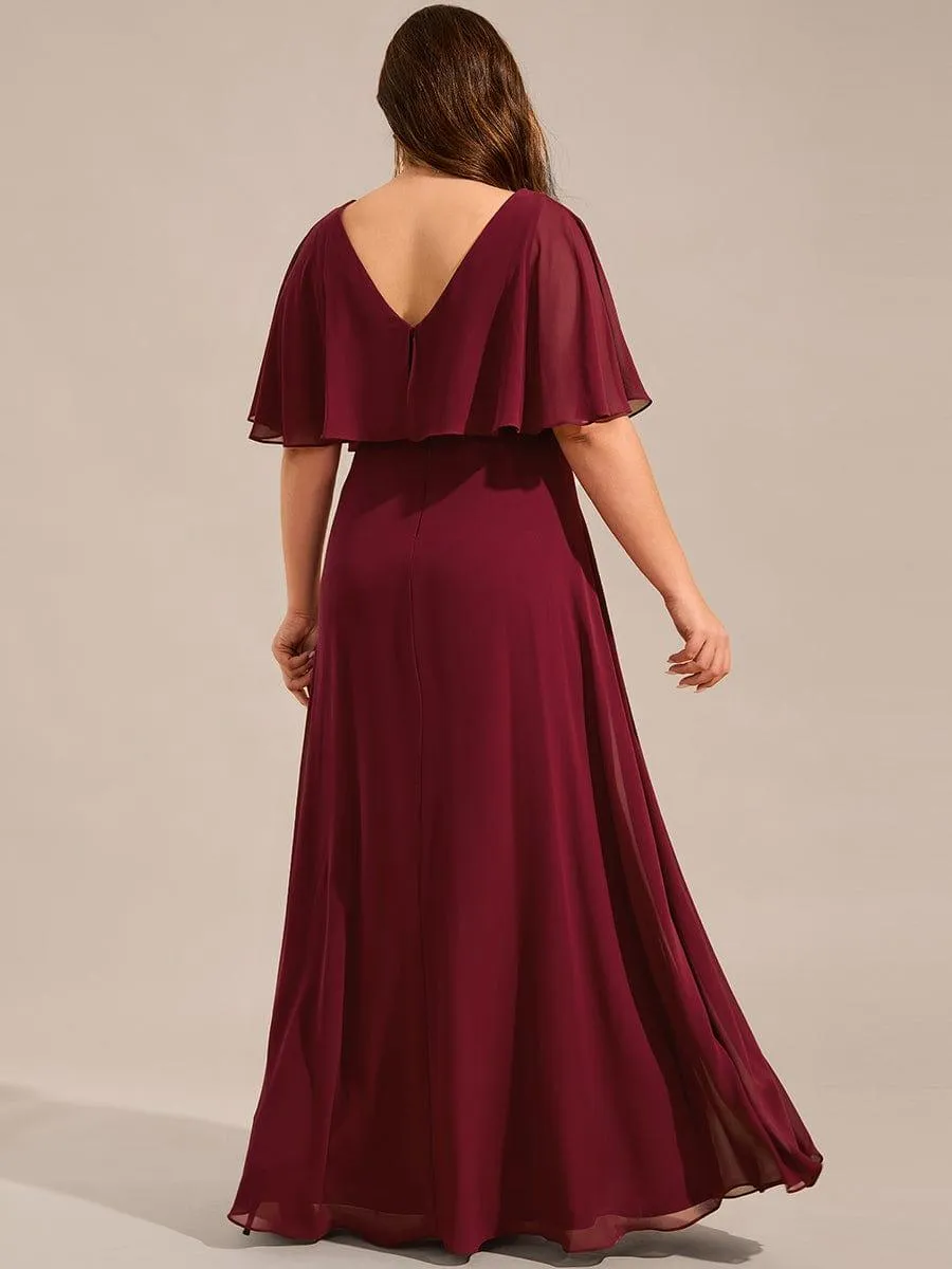 Plus Size Chiffon Formal Maxi Dress with Batwing Sleeves