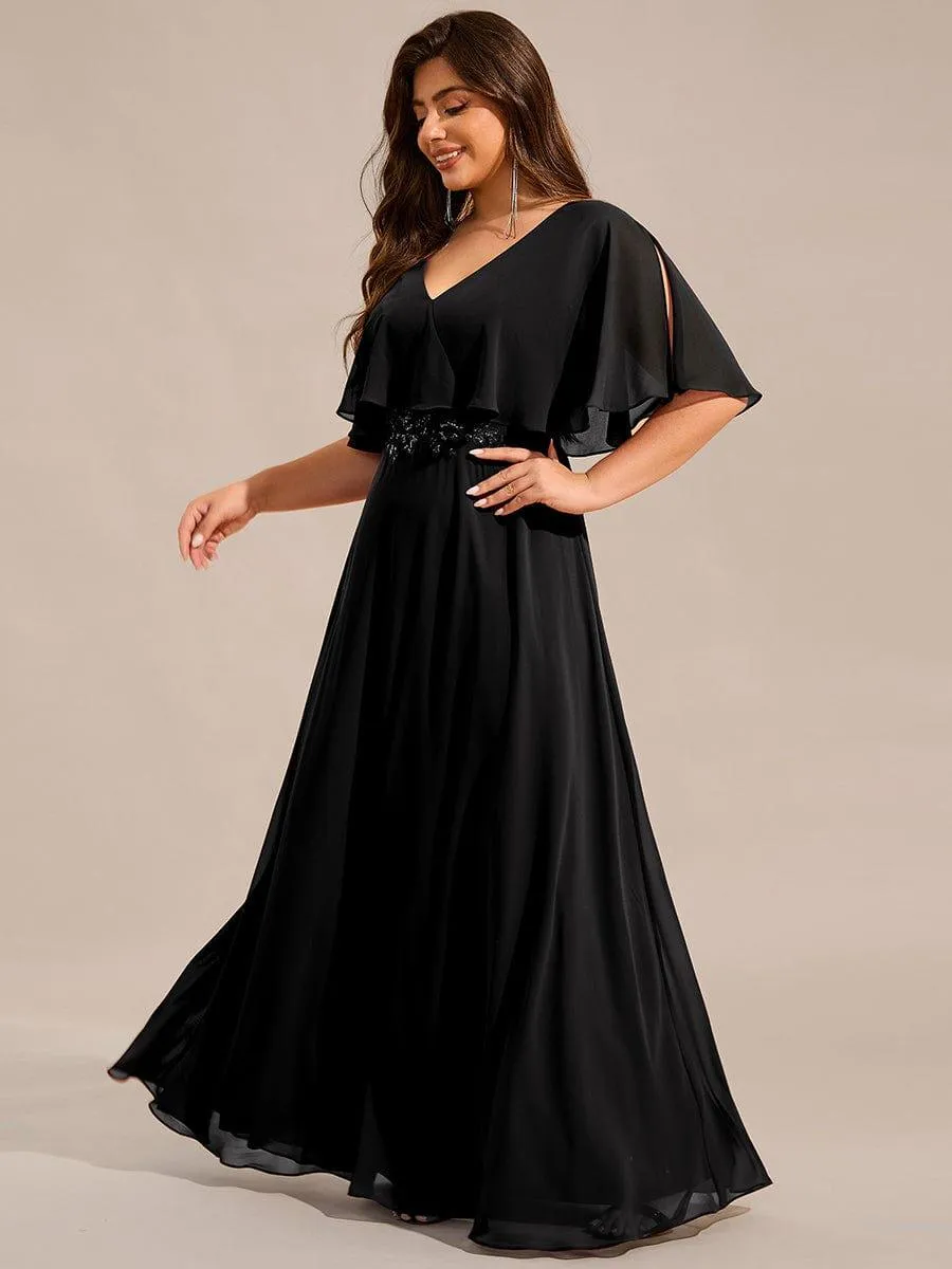 Plus Size Chiffon Formal Maxi Dress with Batwing Sleeves