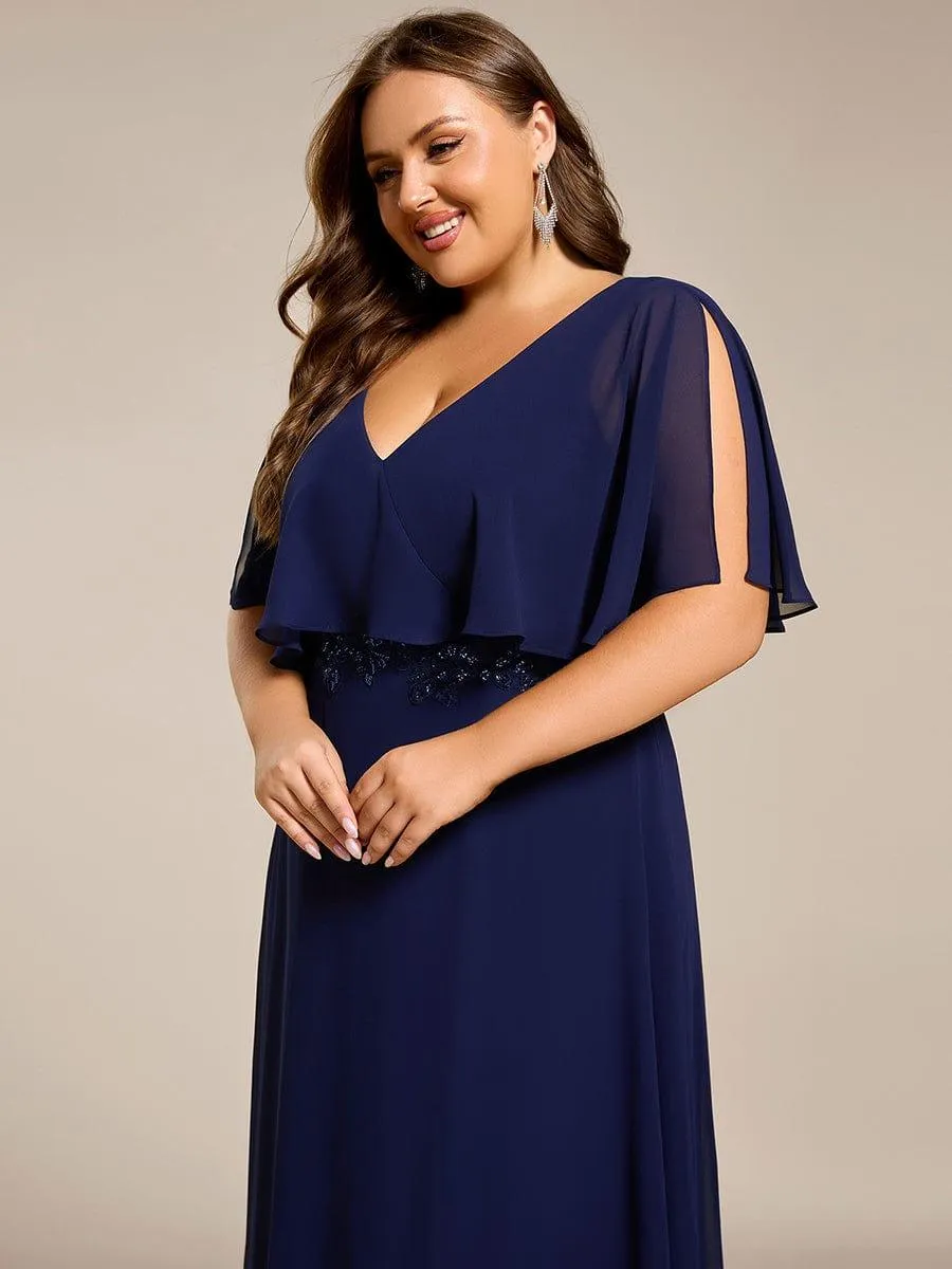 Plus Size Chiffon Formal Maxi Dress with Batwing Sleeves