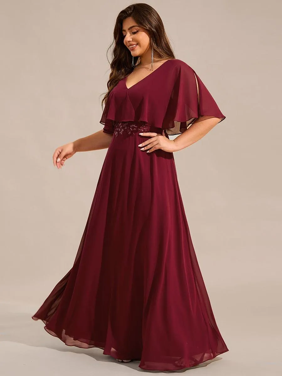 Plus Size Chiffon Formal Maxi Dress with Batwing Sleeves