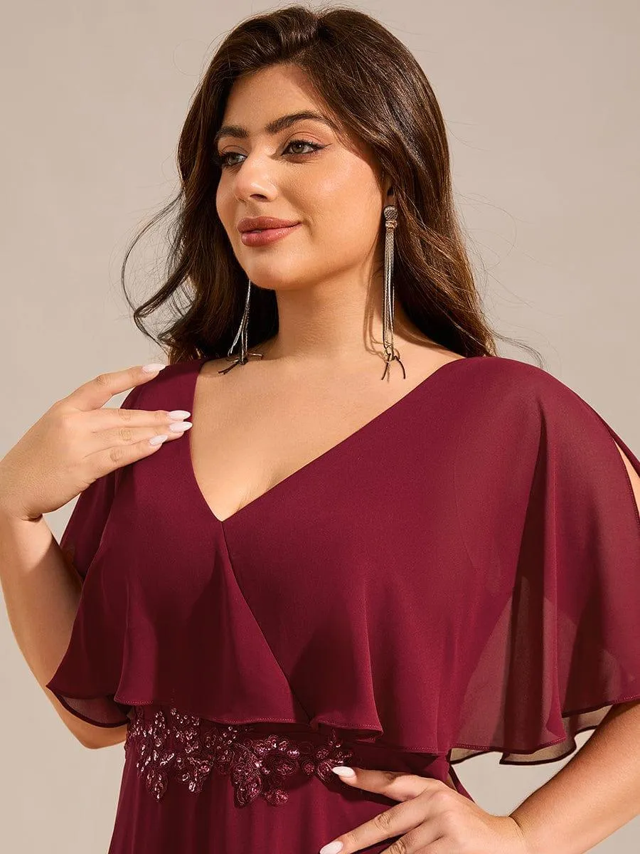 Plus Size Chiffon Formal Maxi Dress with Batwing Sleeves