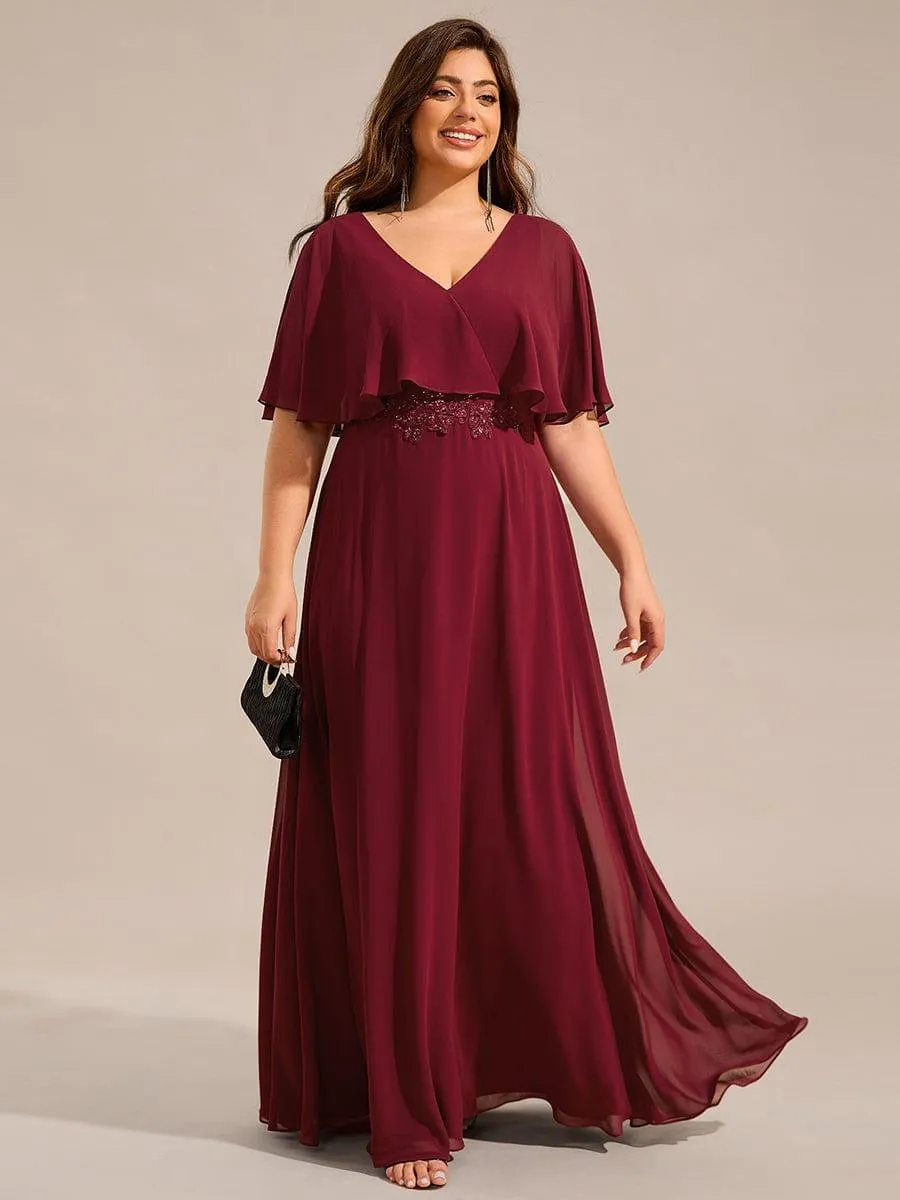 Plus Size Chiffon Formal Maxi Dress with Batwing Sleeves