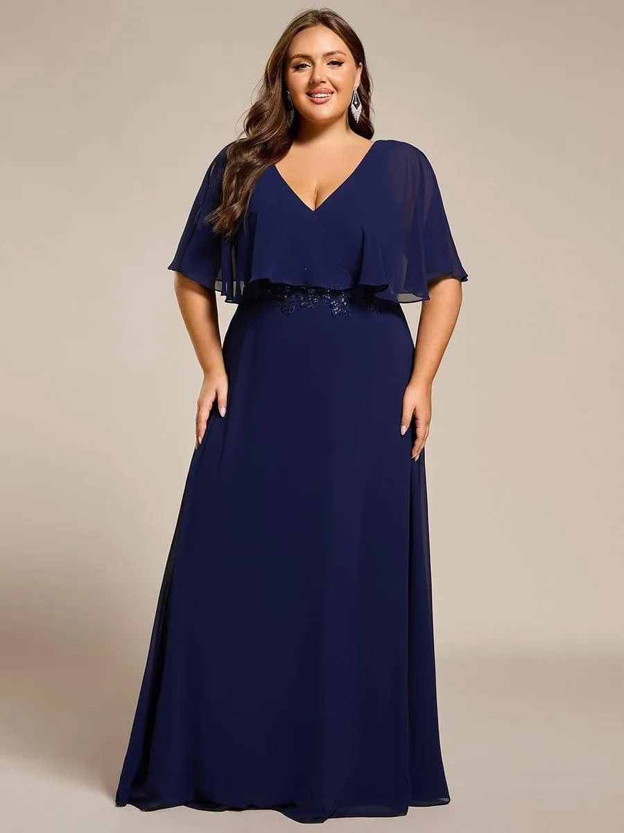 Plus Size Chiffon Formal Maxi Dress with Batwing Sleeves