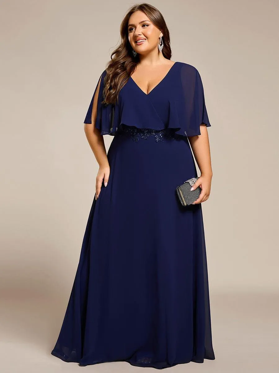 Plus Size Chiffon Formal Maxi Dress with Batwing Sleeves