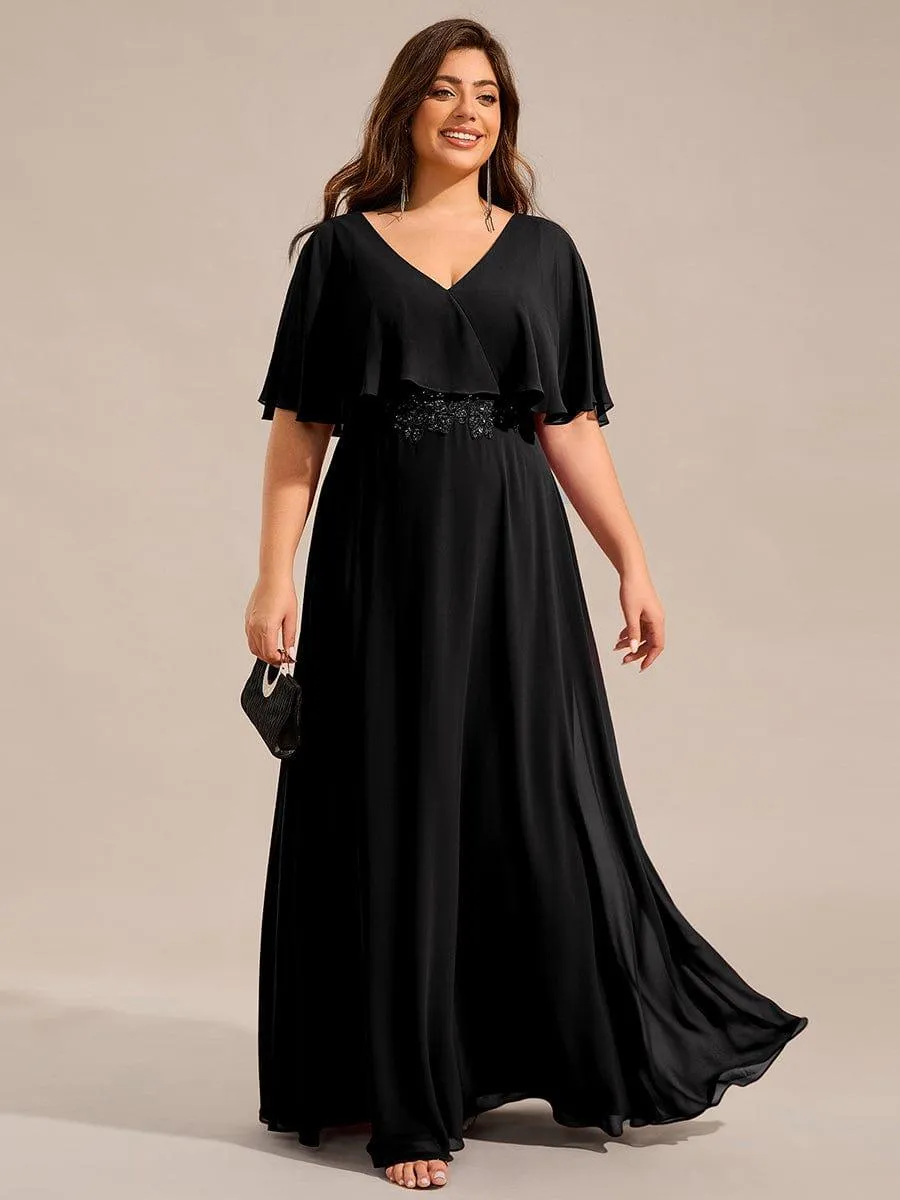Plus Size Chiffon Formal Maxi Dress with Batwing Sleeves