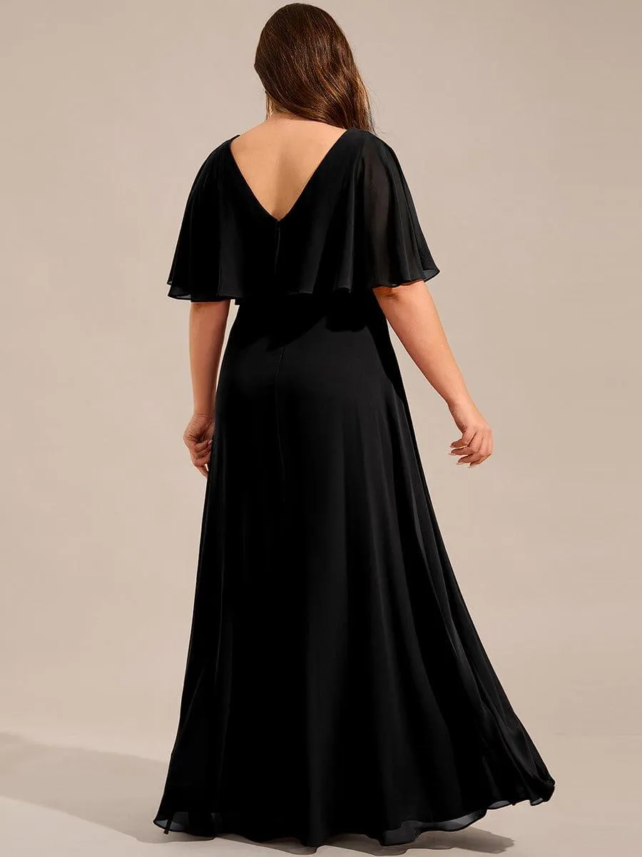 Plus Size Chiffon Formal Maxi Dress with Batwing Sleeves