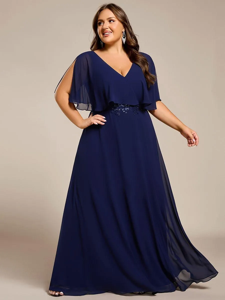Plus Size Chiffon Formal Maxi Dress with Batwing Sleeves