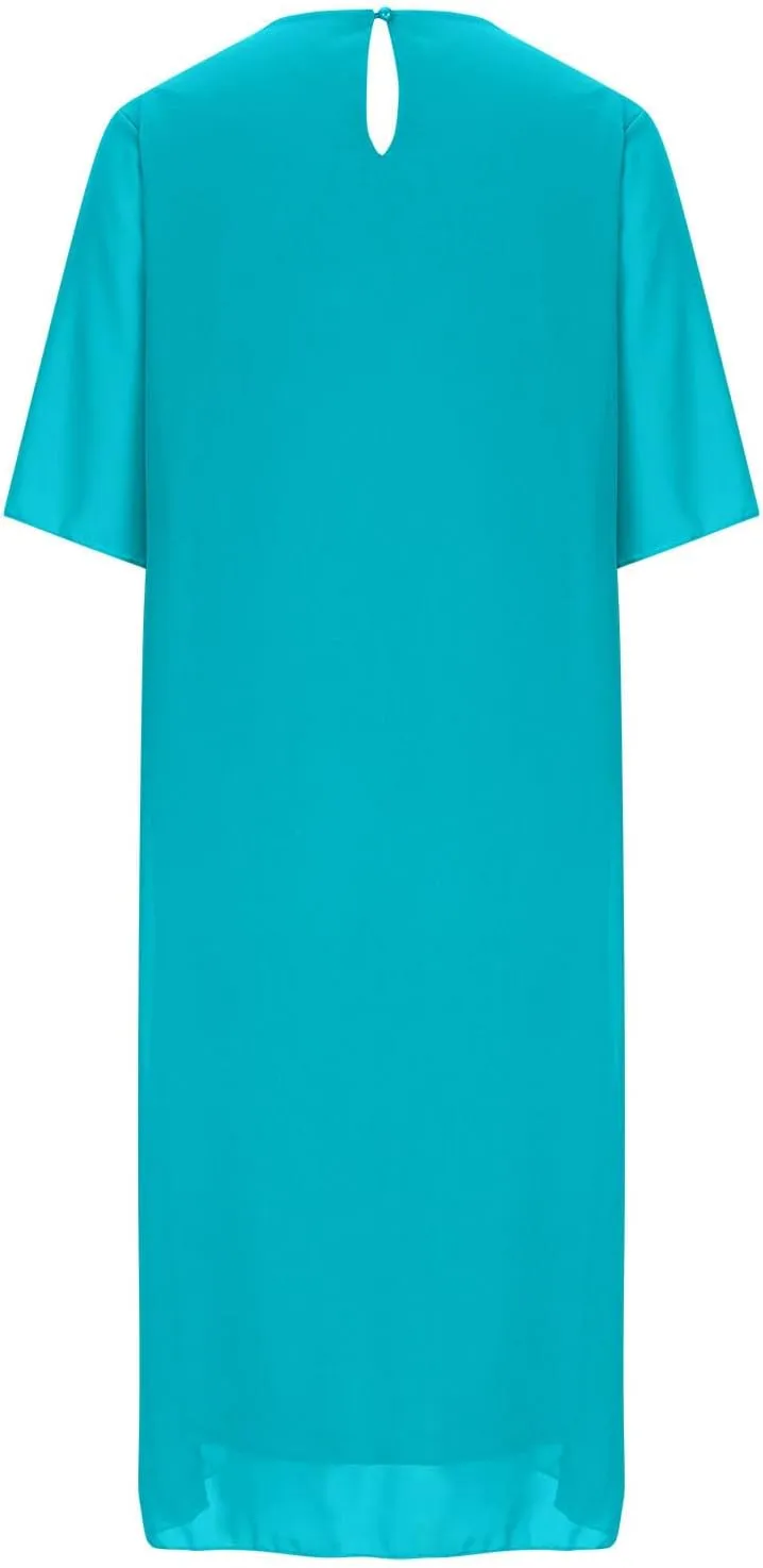 Plus Size Dresses for Women Solid Color Crewneck 3/4 Sleeve Summer Midi Dress Elegant Casual Pleated Chiffon Dress