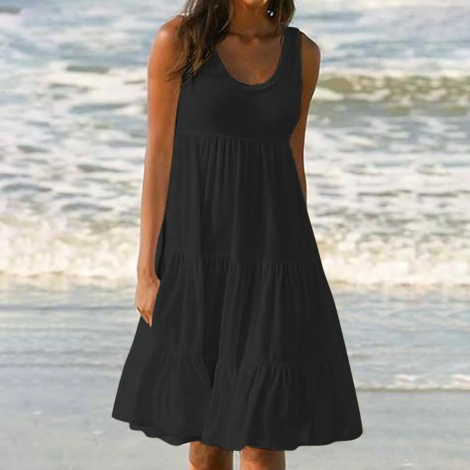 Plus Size Sundresses for Women Casual Swing Dresses Flowy Ruffle Mini Dress Boho Dresses Summer Beach Vacation Dress