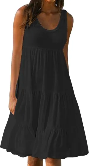 Plus Size Sundresses for Women Casual Swing Dresses Flowy Ruffle Mini Dress Boho Dresses Summer Beach Vacation Dress