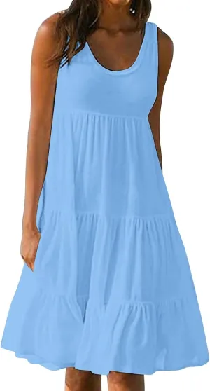 Plus Size Sundresses for Women Casual Swing Dresses Flowy Ruffle Mini Dress Boho Dresses Summer Beach Vacation Dress