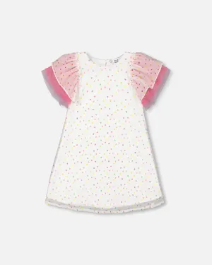 Polka Dot Dress With Mesh White Printed Party Dots