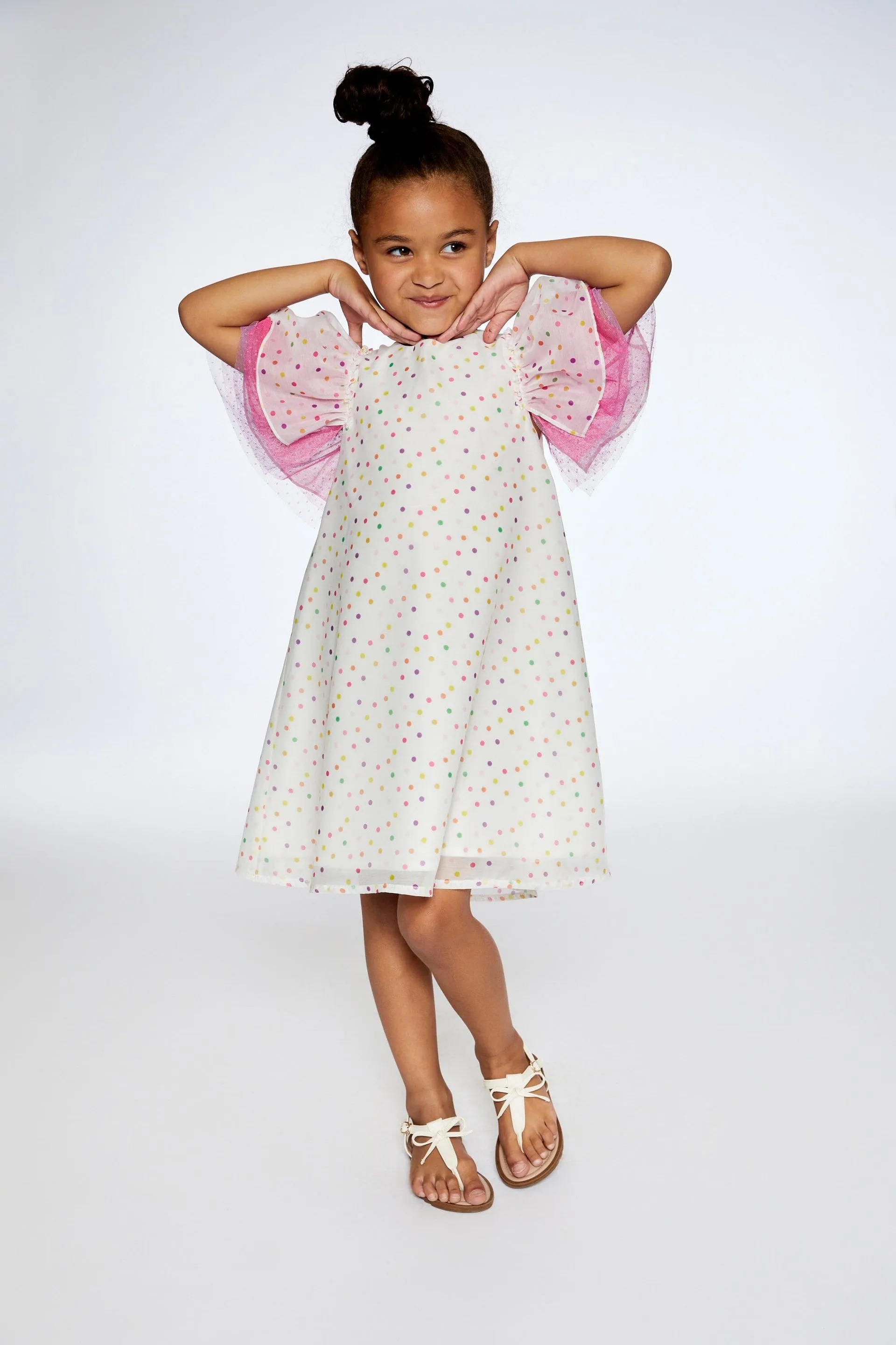 Polka Dot Dress With Mesh White Printed Party Dots