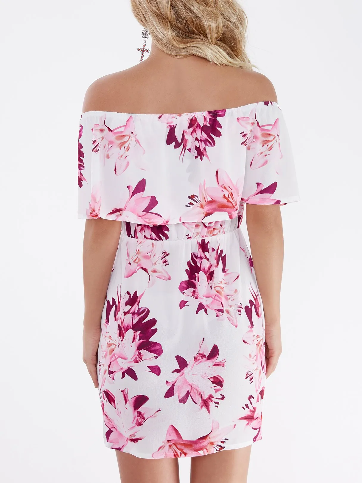 Random Floral Print Off Shoulder Tiered Dress