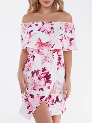 Random Floral Print Off Shoulder Tiered Dress