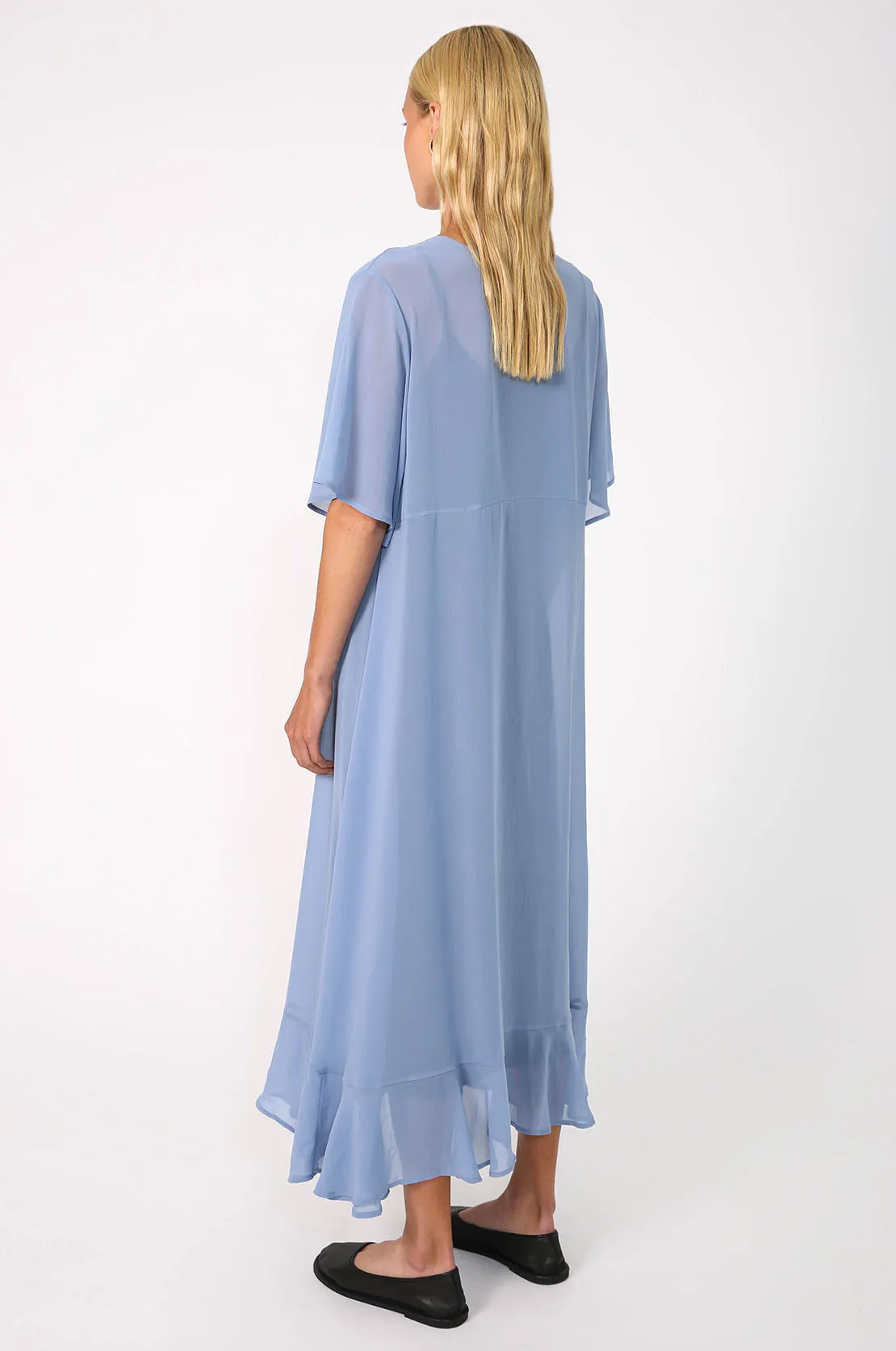 reverse ruffled dress / smokey blue