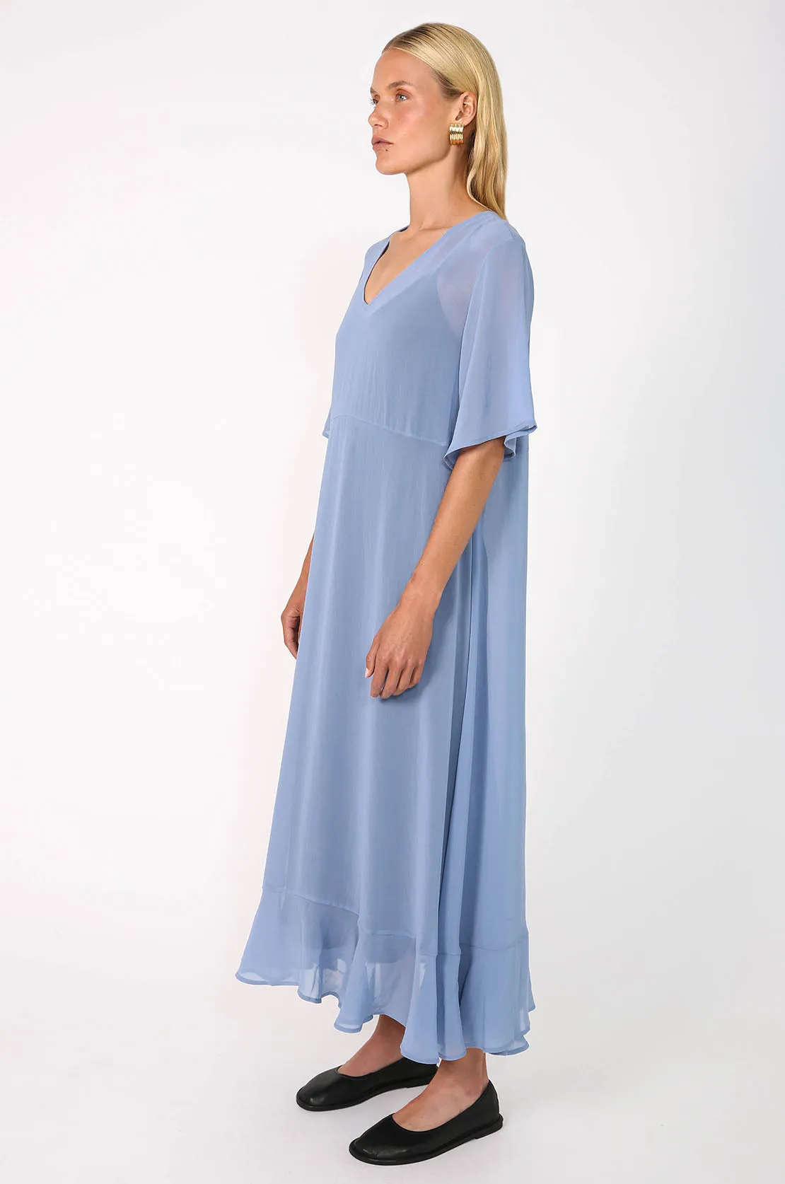 reverse ruffled dress / smokey blue