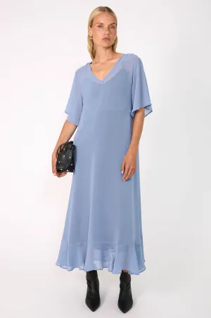 reverse ruffled dress / smokey blue