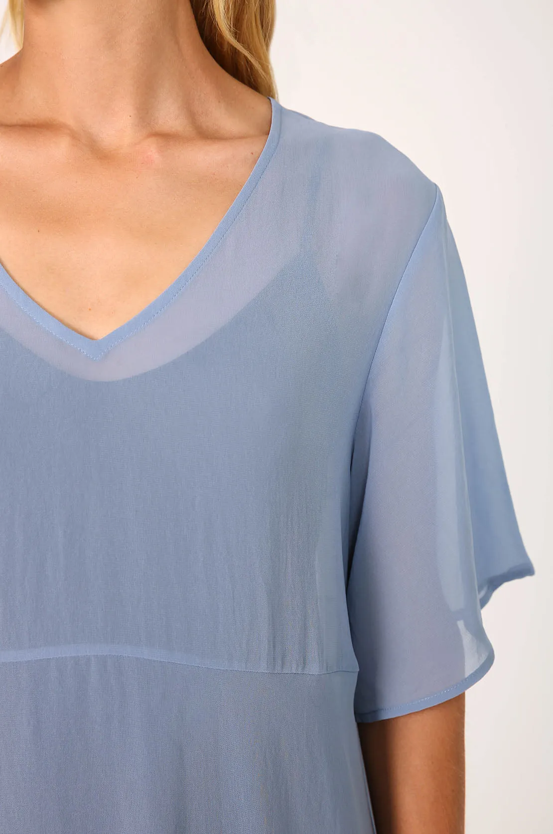 reverse ruffled dress / smokey blue