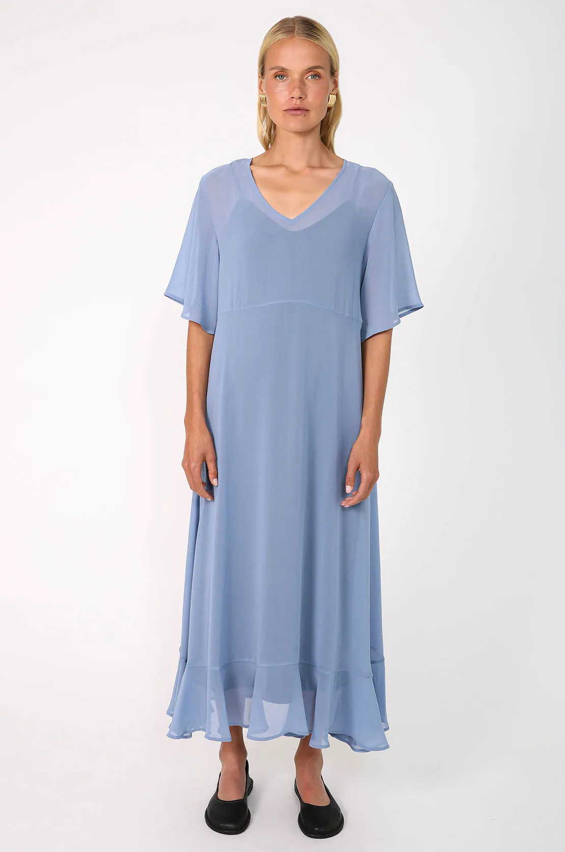 reverse ruffled dress / smokey blue