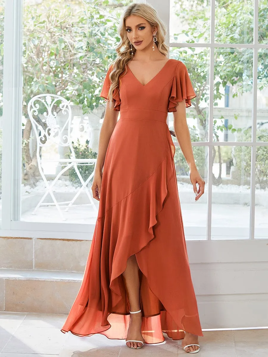 Sharana burnt orange sleeved hi low bridesmaid dress Express NZ wide