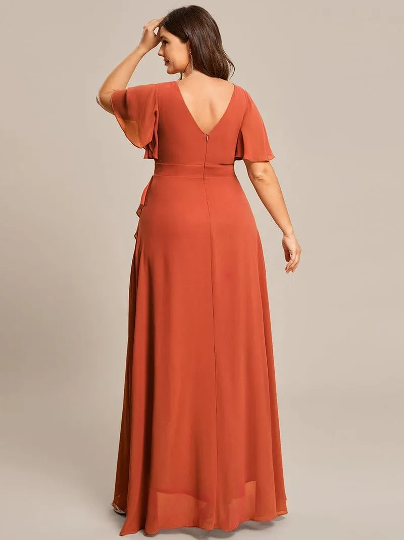 Sharana burnt orange sleeved hi low bridesmaid dress Express NZ wide