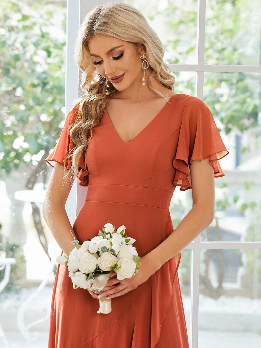 Sharana burnt orange sleeved hi low bridesmaid dress Express NZ wide