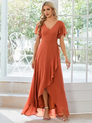 Sharana burnt orange sleeved hi low bridesmaid dress Express NZ wide