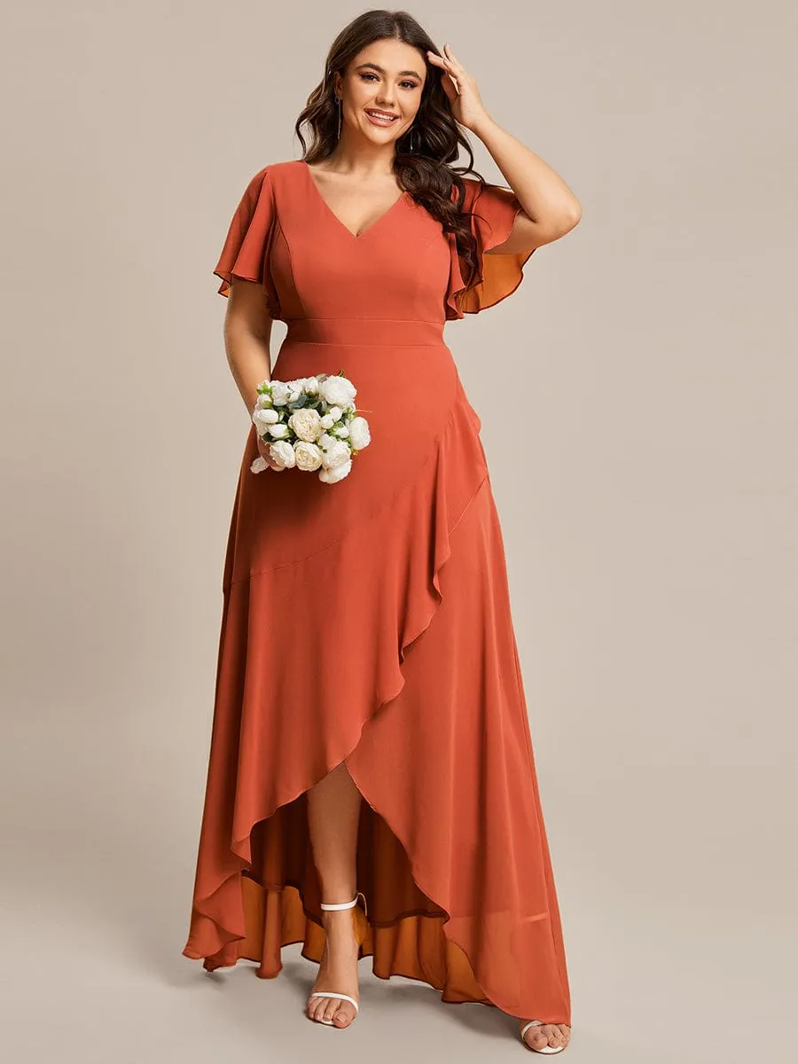 Sharana burnt orange sleeved hi low bridesmaid dress Express NZ wide