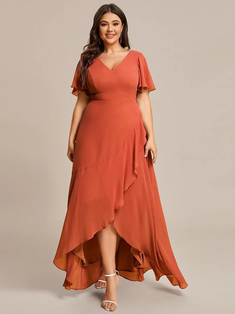 Sharana burnt orange sleeved hi low bridesmaid dress Express NZ wide