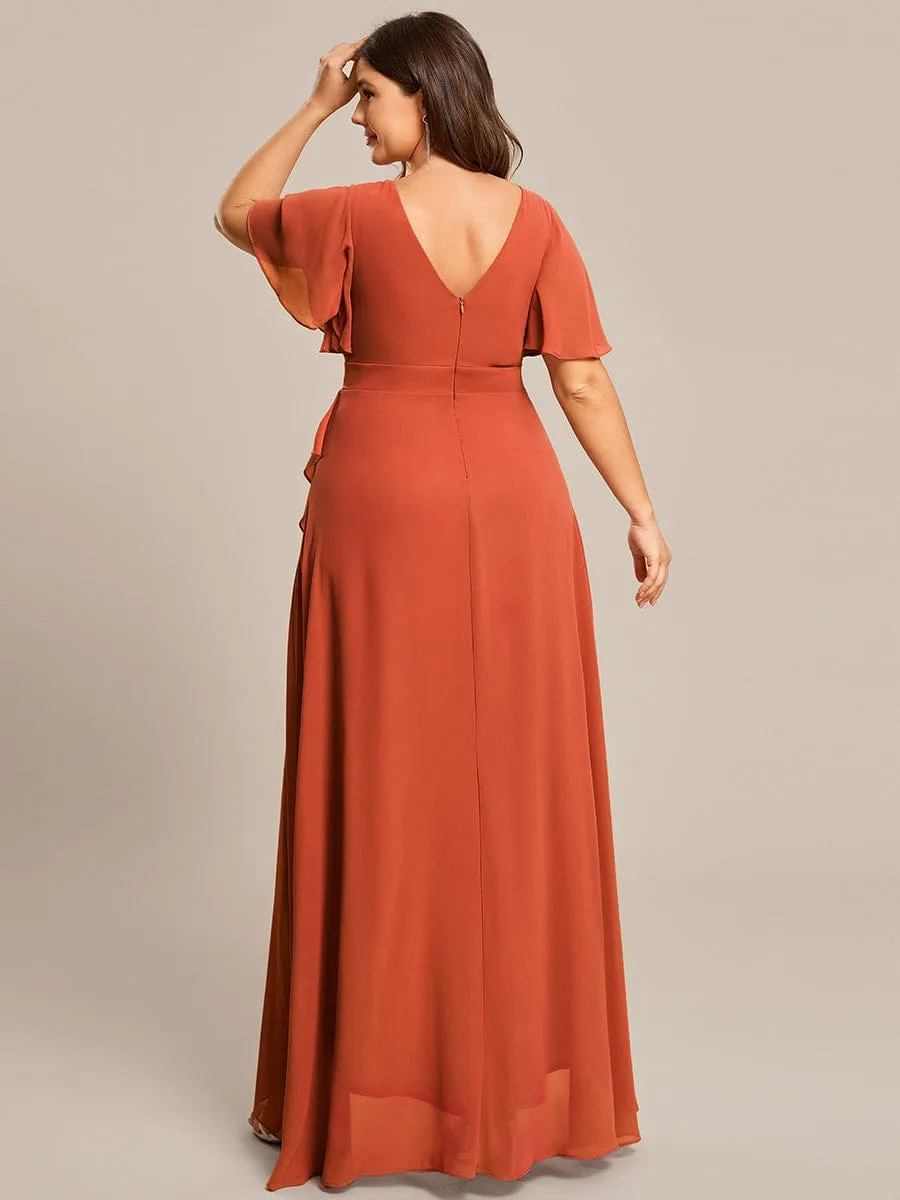 Sharana burnt orange sleeved hi low bridesmaid dress Express NZ wide