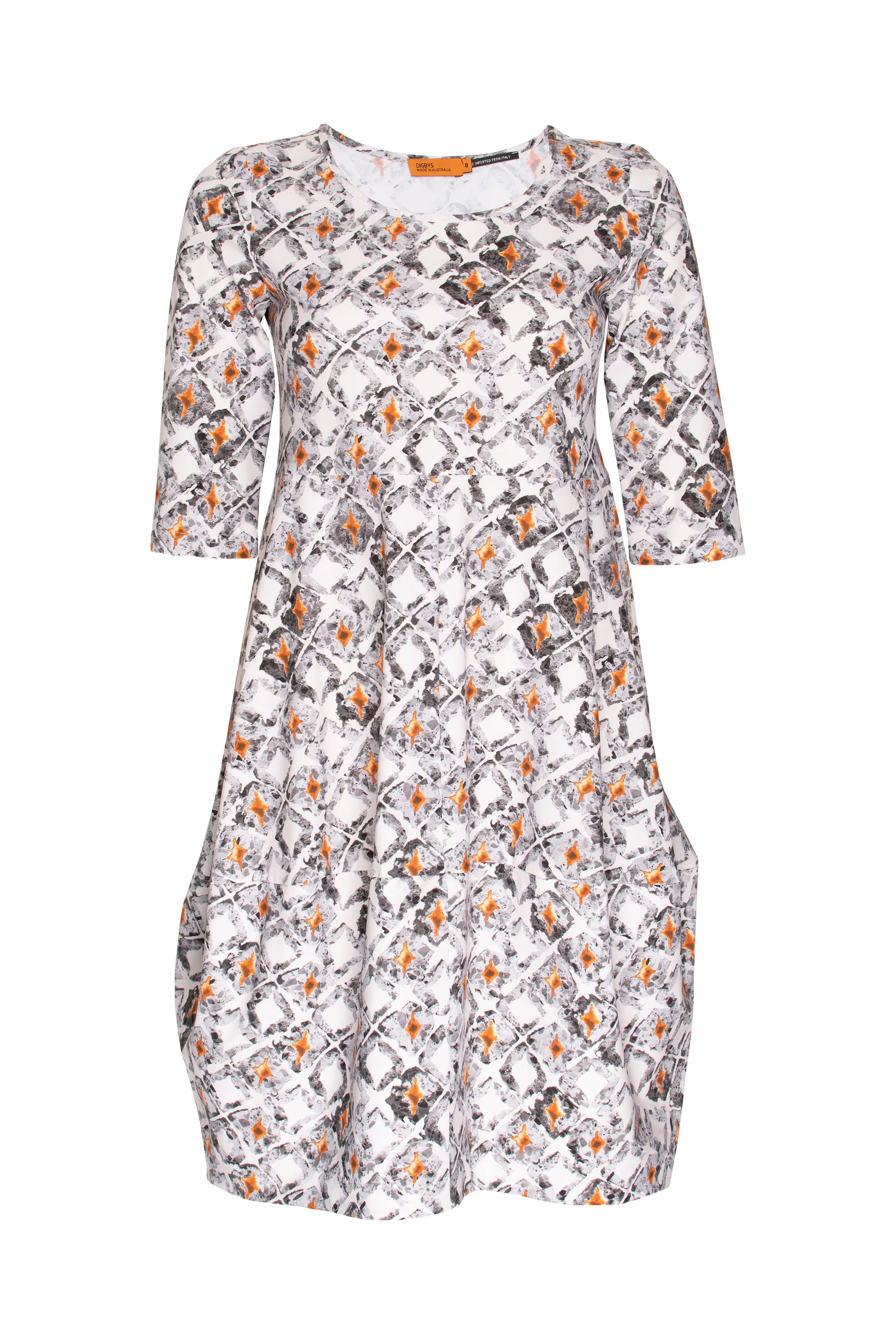 Short Sleeve Panel Hem Dress - Diamonds Print Jersey 8639