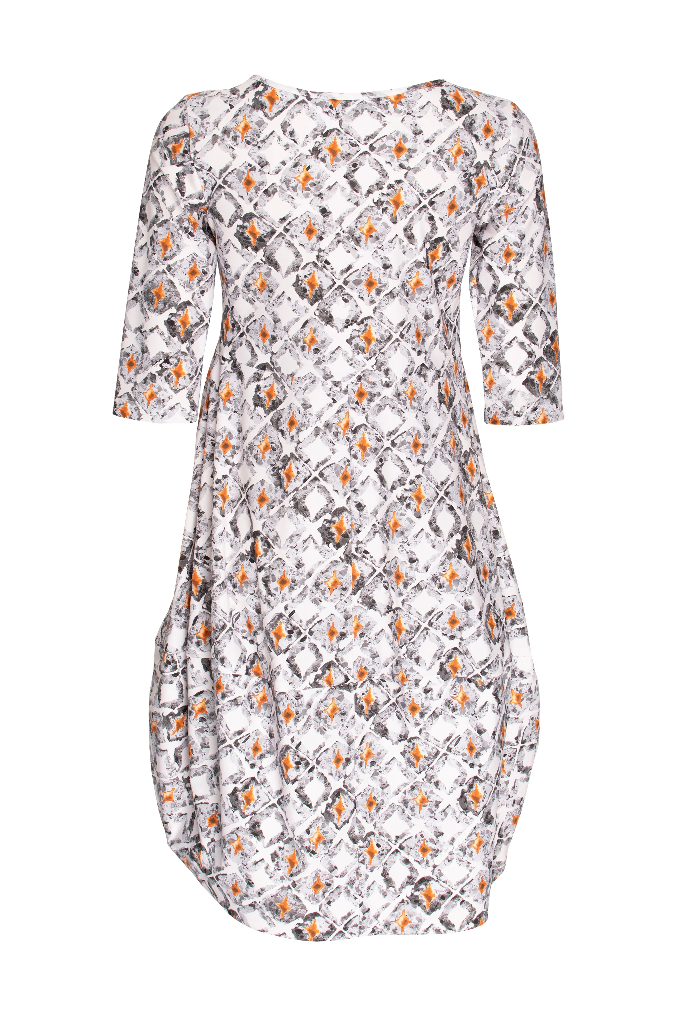 Short Sleeve Panel Hem Dress - Diamonds Print Jersey 8639