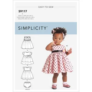 Simplicity Sewing Pattern S9117 Babies' Dresses, Panties & Headband