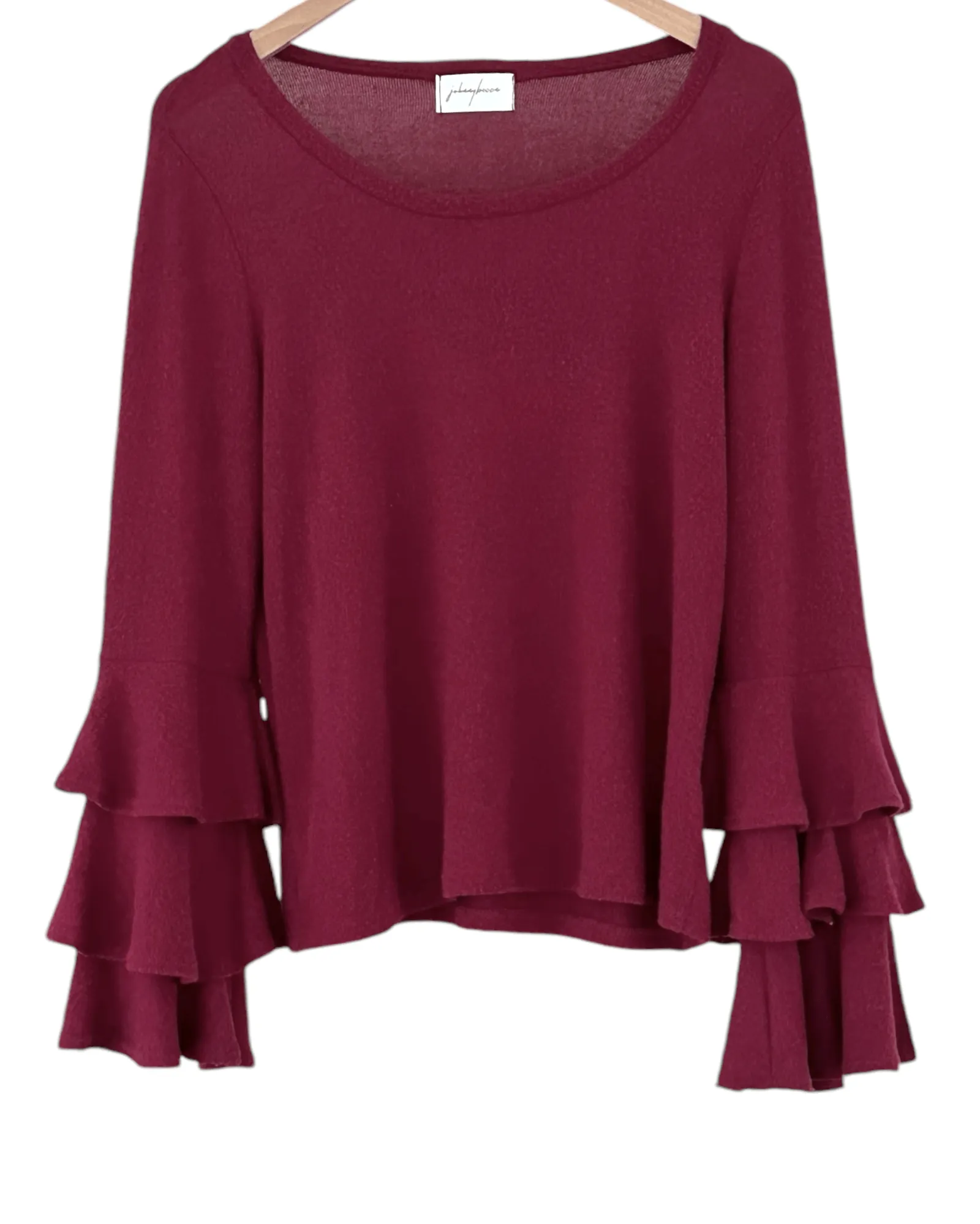 Soft Summer Gentle Garnet Ruffle Sleeve Wide-Neck Sweater