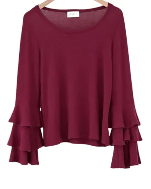Soft Summer Gentle Garnet Ruffle Sleeve Wide-Neck Sweater